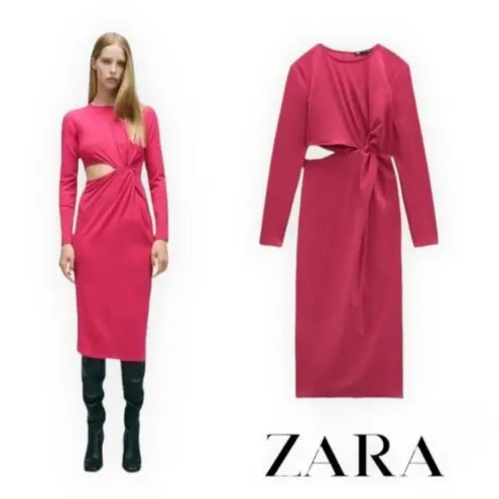 Zara pink cutout knotted midi dress